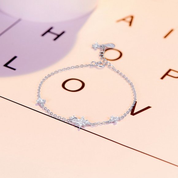 Stars & Cross Cubic Zirconia pave & 925 Sterling Silver Chain Bracelet extender - Picture 2 of 5